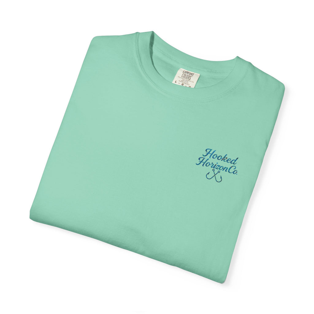 Mahi Mahi Hooked Horizon Co. — "Chasing Legends" Deep Drift Fishing Graphicishing Tee for Angler Lovers, Shark Lovers, Ocean Tee