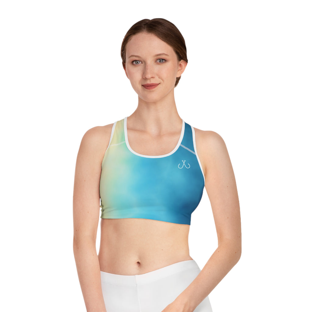 Bright Ombre Deep Drift Hooked Horizon Co. Stylish Sports Bra for Active Women, Workout Top, Gym Essential, Fitness Apparel, Athleisure Wear, Yoga Gear
