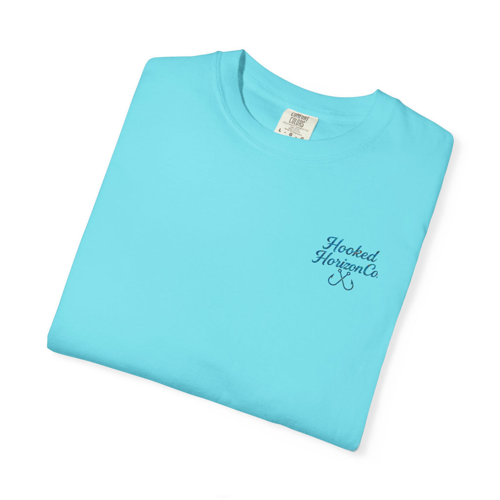 Mahi Mahi Hooked Horizon Co. — "Chasing Legends" Deep Drift Fishing Graphicishing Tee for Angler Lovers, Shark Lovers, Ocean Tee