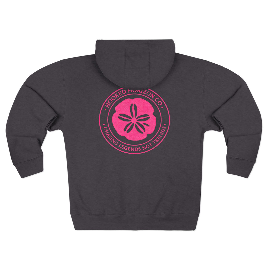 Pink Sand Dollar Tropical Flower Logo— Hooked Horizon Co. Zip-Up Hoodie