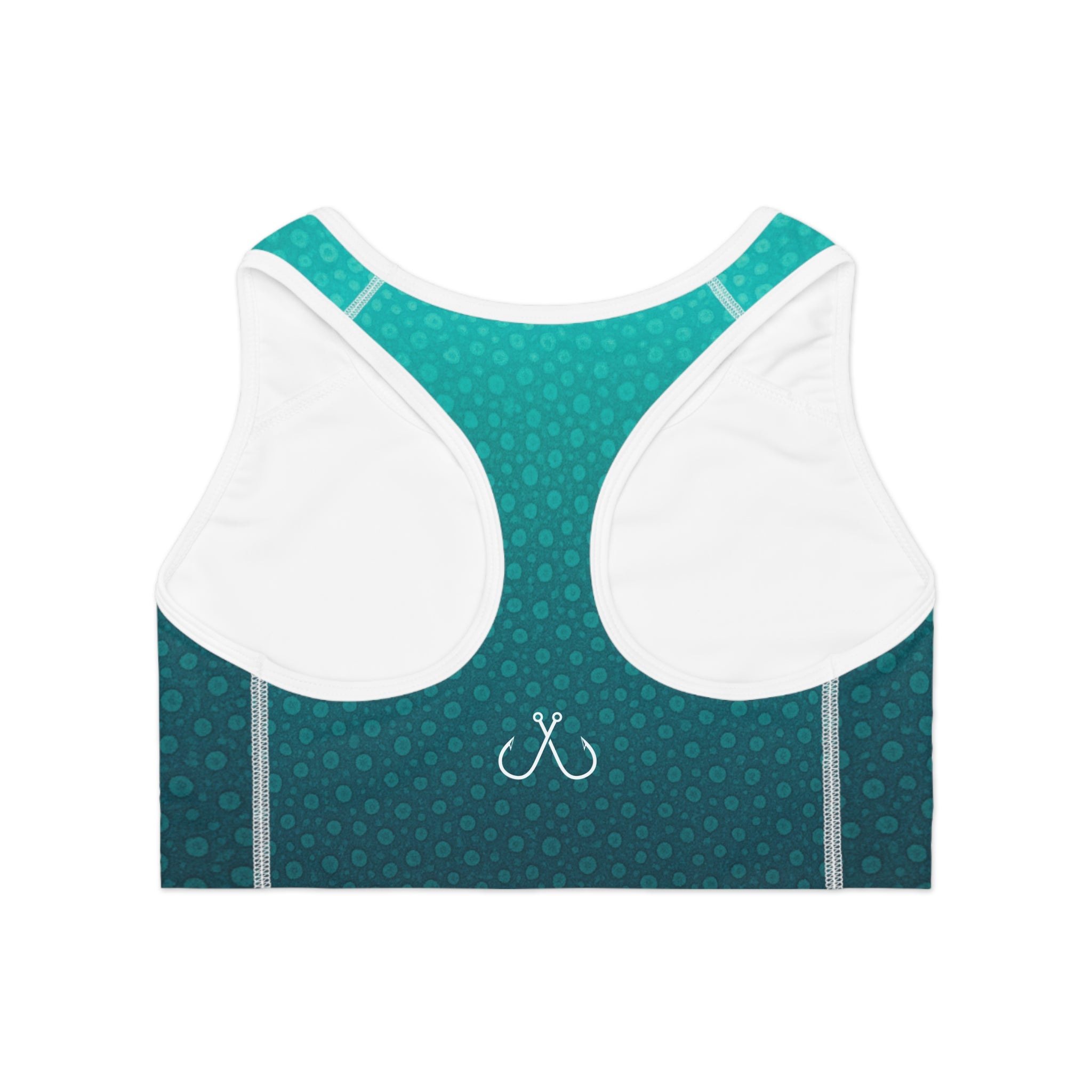 Teal Spotted Deep Drift Hooked Horizon Co. Stylish Sports Bra for Active Women, Workout Top, Gym Essential, Fitness Apparel, Athleisure Wear, Yoga Gear