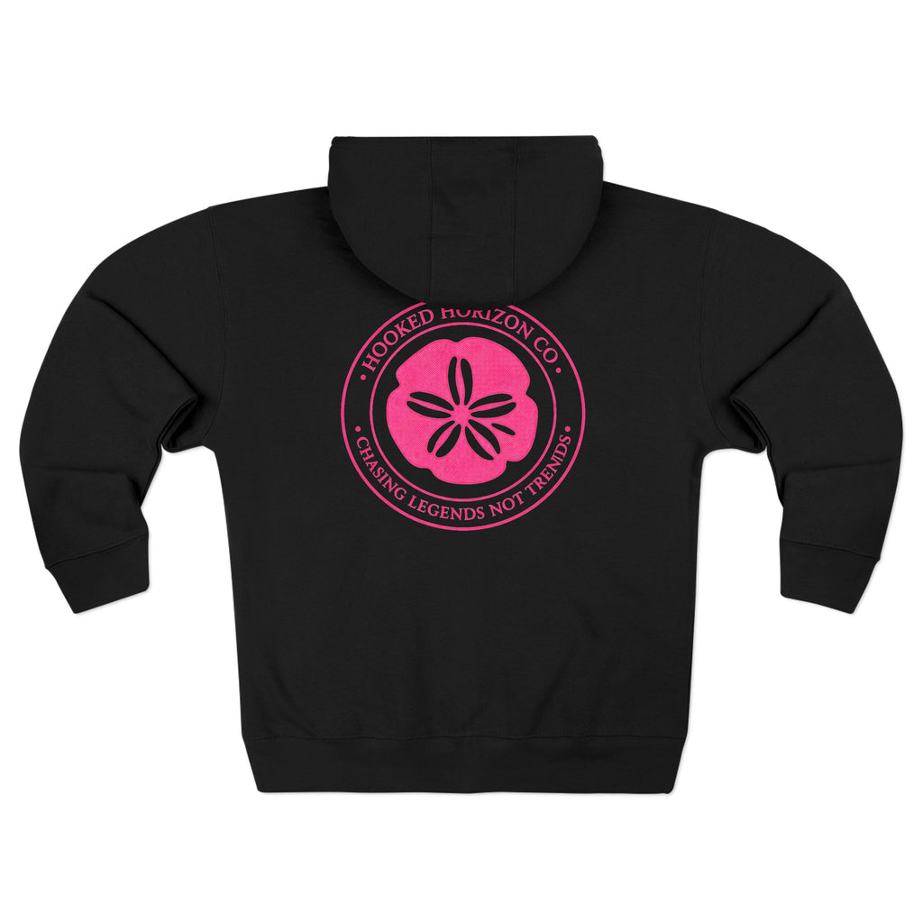 Pink Sand Dollar Tropical Flower Logo— Hooked Horizon Co. Zip-Up Hoodie