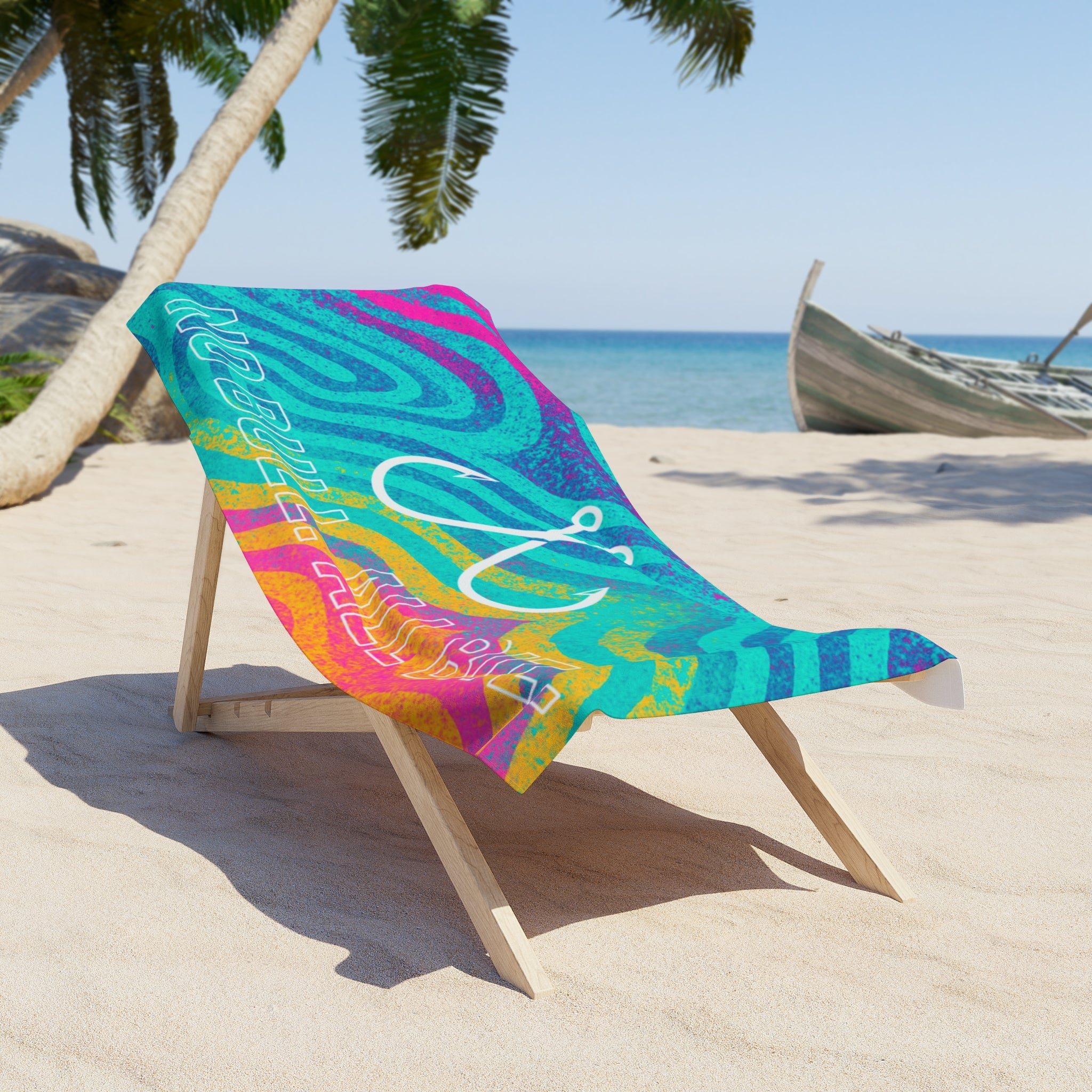 Retro No Bull All Bite Hooked Horizon Co. Coastal Vibes Beach Towel - Perfect for Summer, Pool Days, Camping, Beach Parties, Vacation Fun
