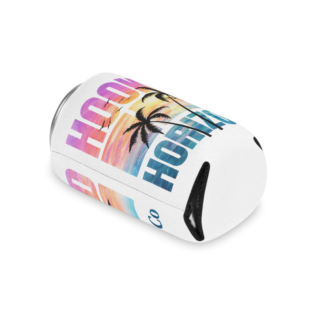 Hooked Horizon Co. Sunset & Palm Tree 90s Inspired Can Cooler – Tropical Sunset Palm Beverage Koozie