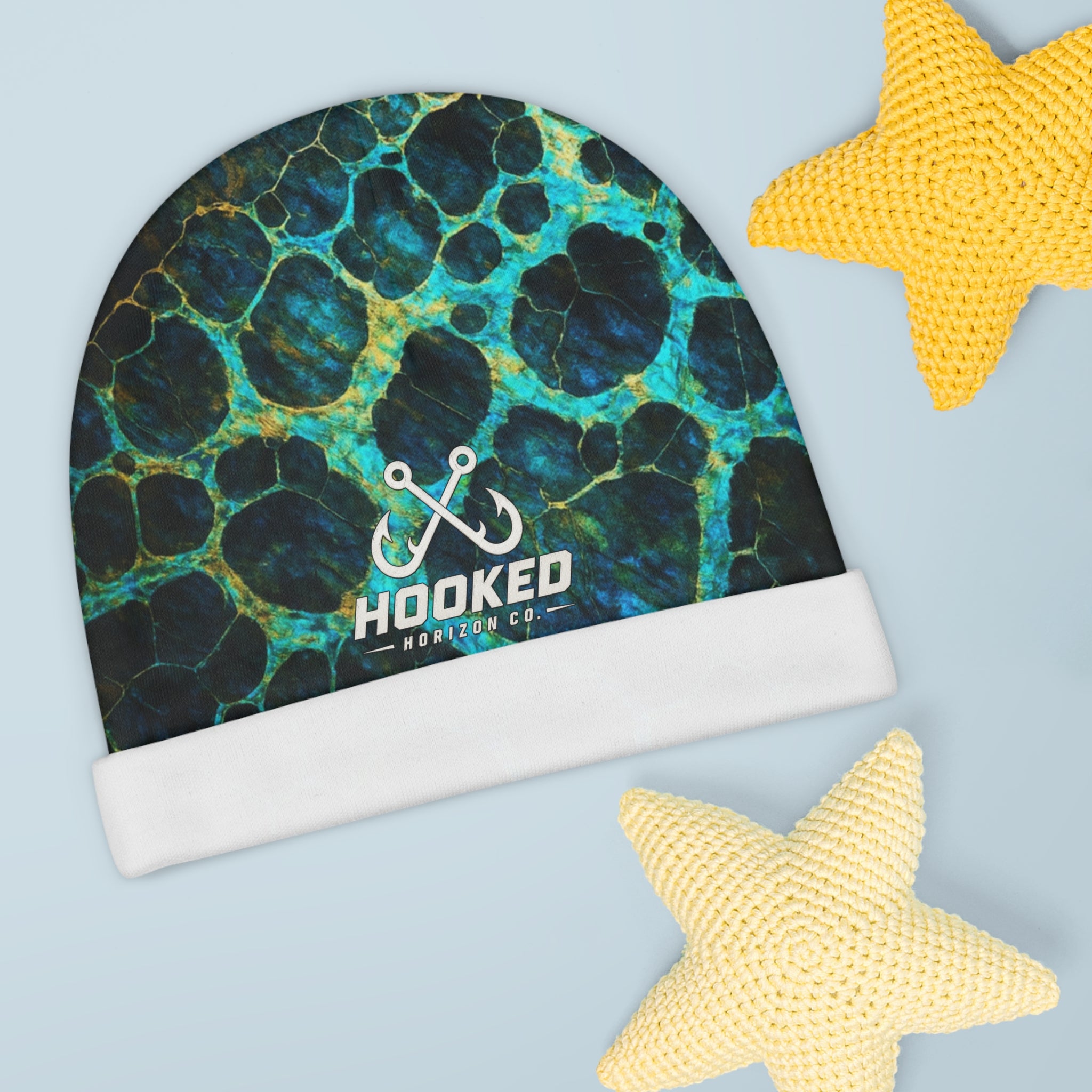 Teal & Turquoise Ocean Waves All-Over Print — Hooked Horizon Co.  BeanieInfant Hat