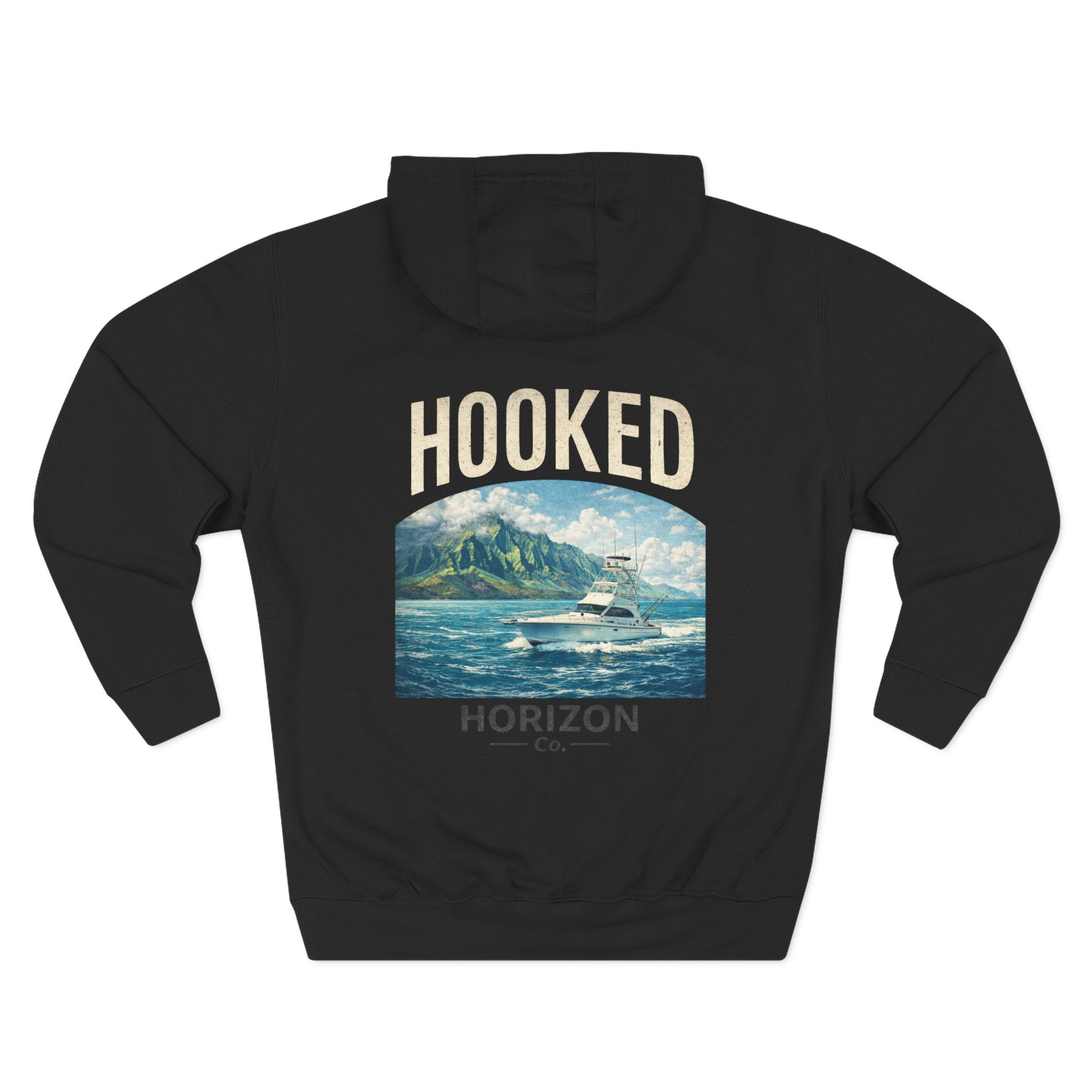 Fishing Charter T-Shirt— Hooked Horizon Hoodie — Fishing Boat Graphic Pullover