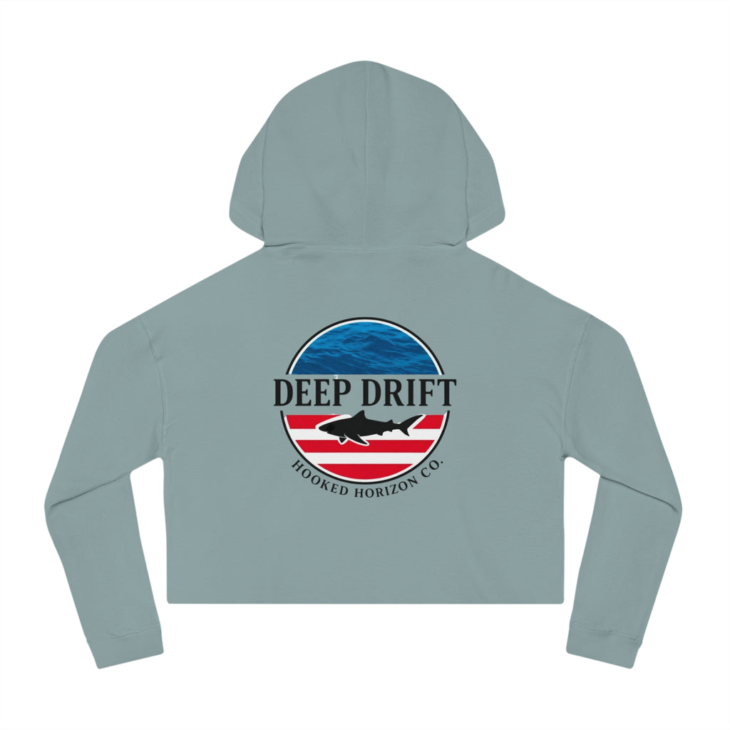 USA Cropped Hoodie - "Deep Drift" Fishing Logo Cropped Hooded Sweatshirt