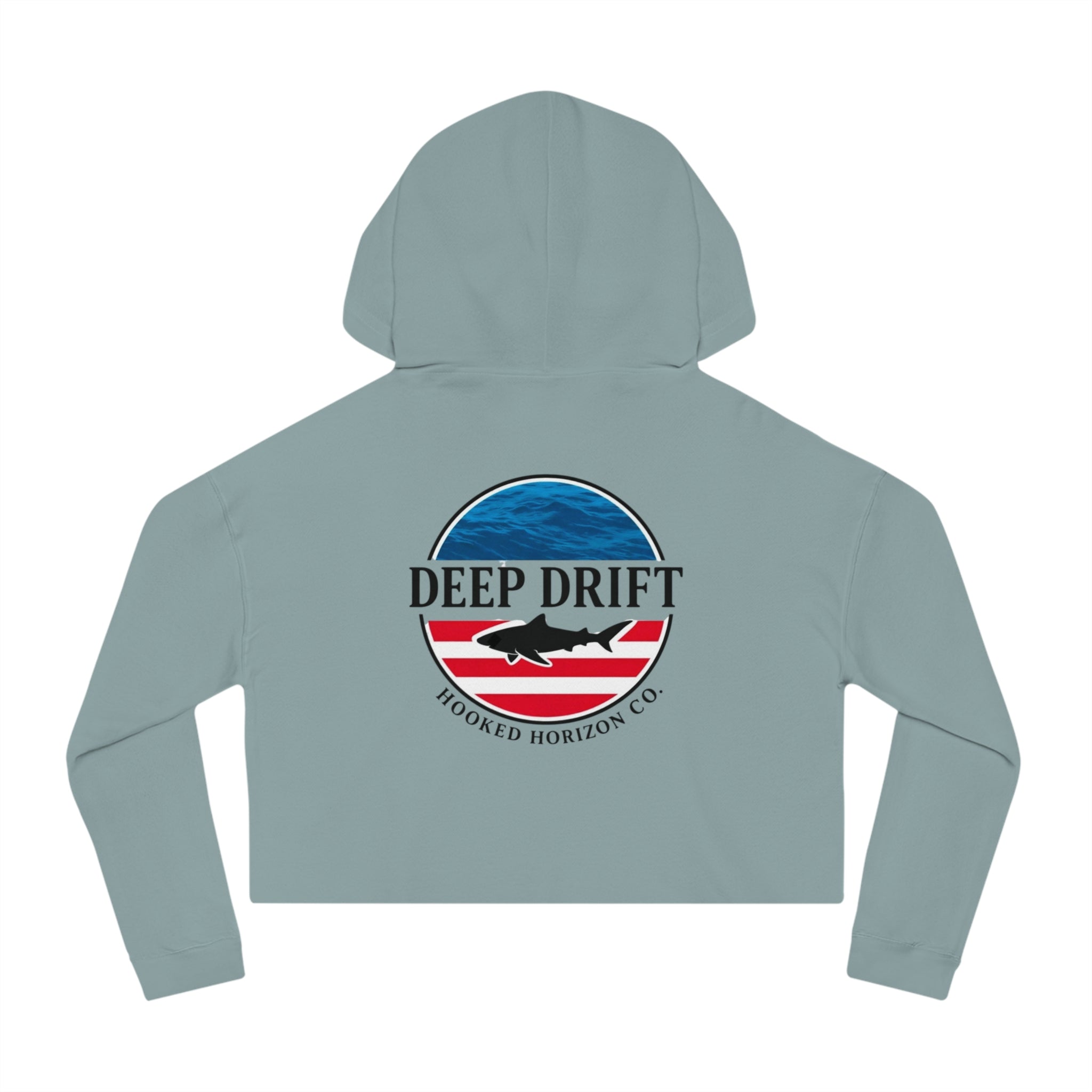 USA Cropped Hoodie - "Deep Drift" Fishing Logo Cropped Hooded Sweatshirt