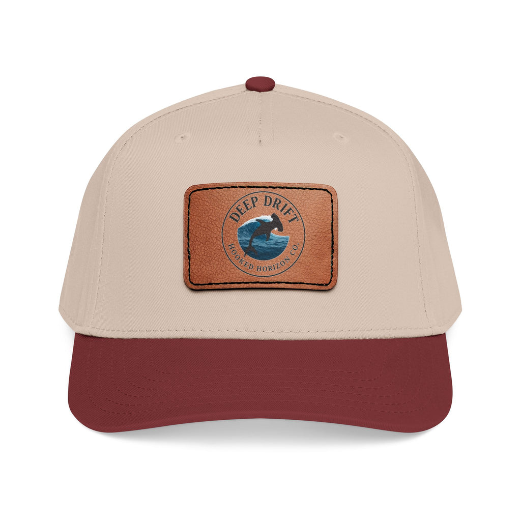 Deep Drift Leather Patch Baseball Cap — Hooked Horizon Co. Ocean Wave Logo, Multiple Color Variations