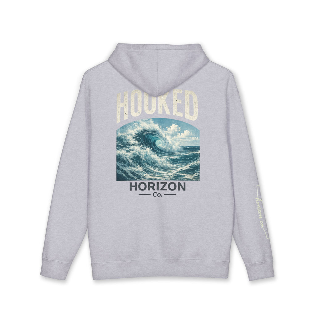 Wave Hoodie Hooked Horizon Co. — Minimal Fishing Back Graphic Hoodie, Multiple Color Variations