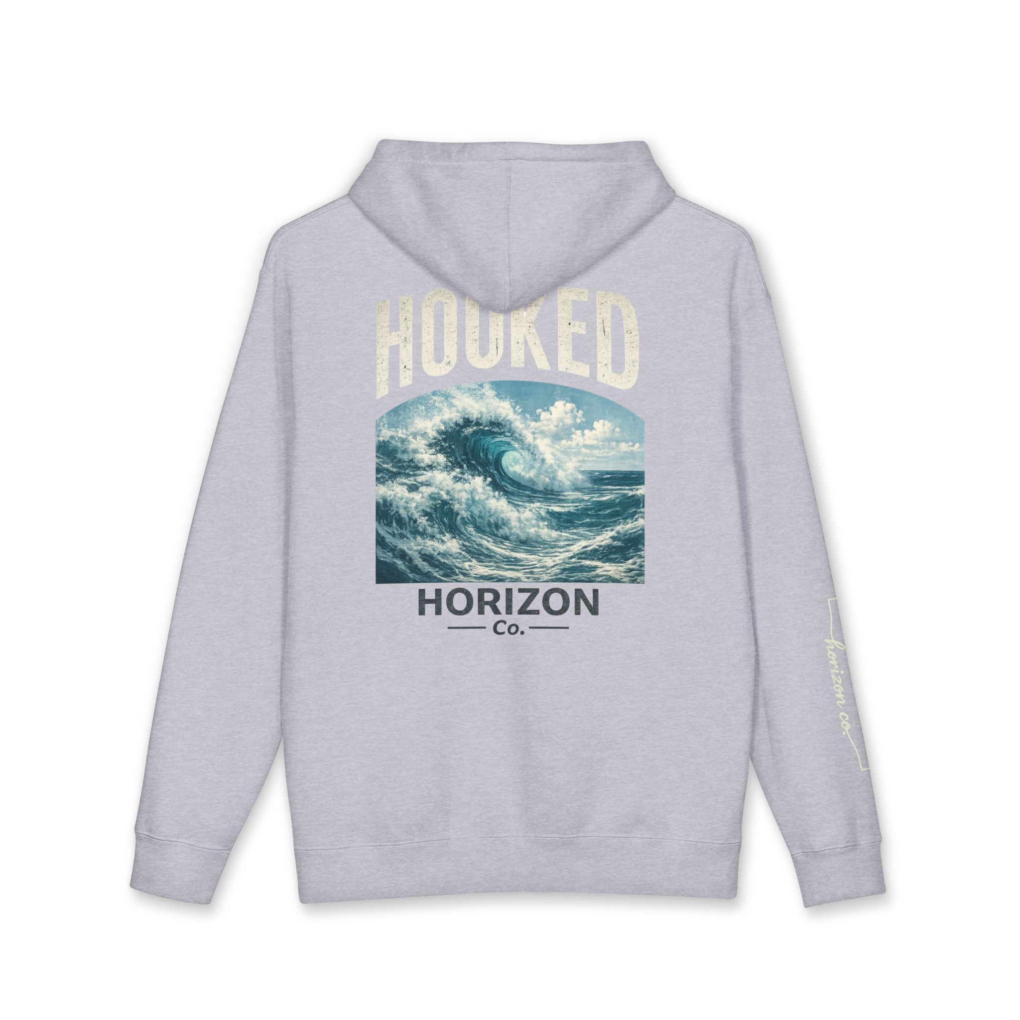 Wave Hoodie Hooked Horizon Co. — Minimal Fishing Back Graphic Hoodie, Multiple Color Variations
