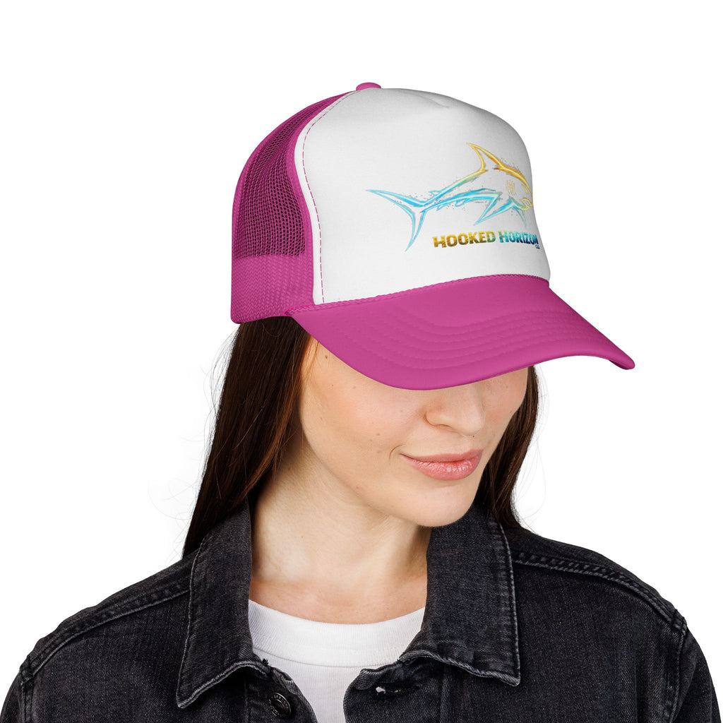 Gold & Blue Shark Trucker Cap — Fishing & Beach Hat