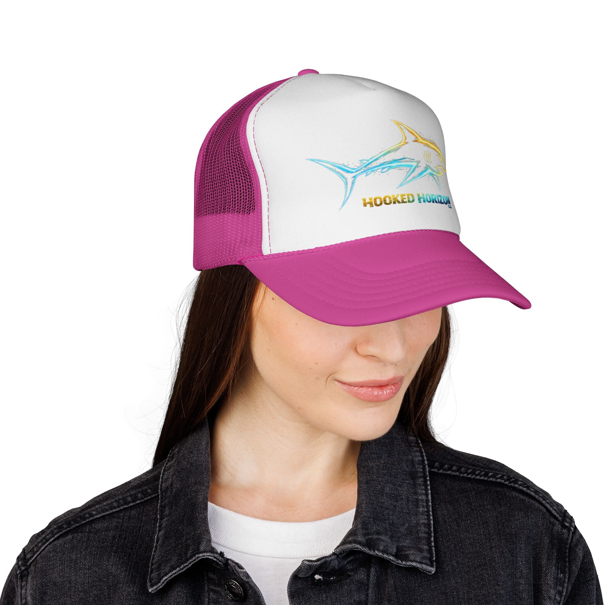 Gold & Blue Shark Trucker Cap — Fishing & Beach Hat