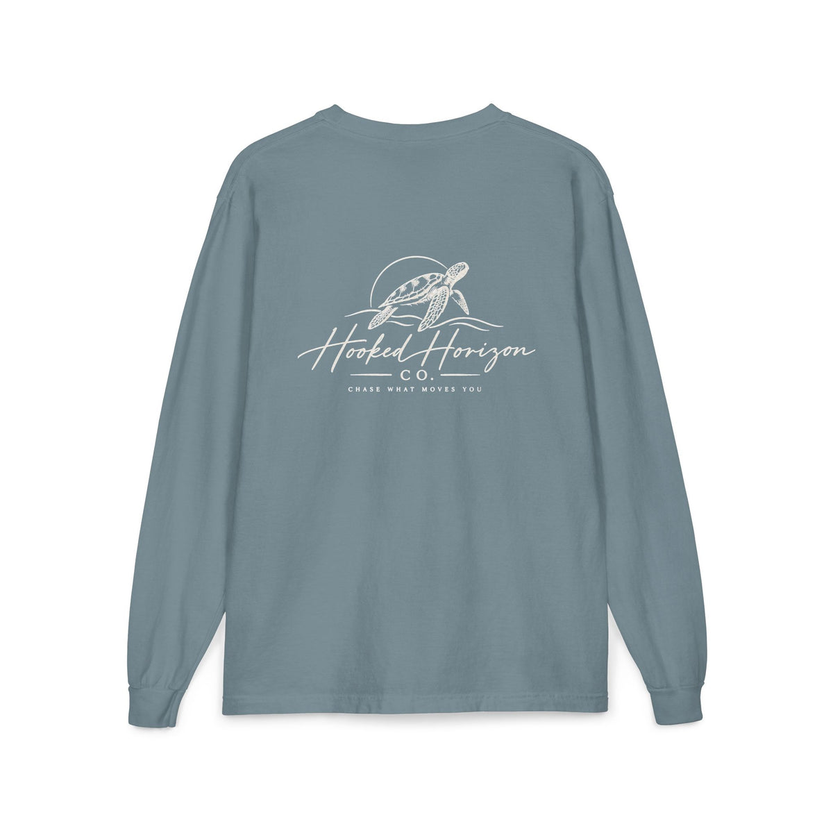 Turtle Hooked Horizon Co. – " Chase What Moves You "Unisex Long Sleeve Pocket T-Shirt