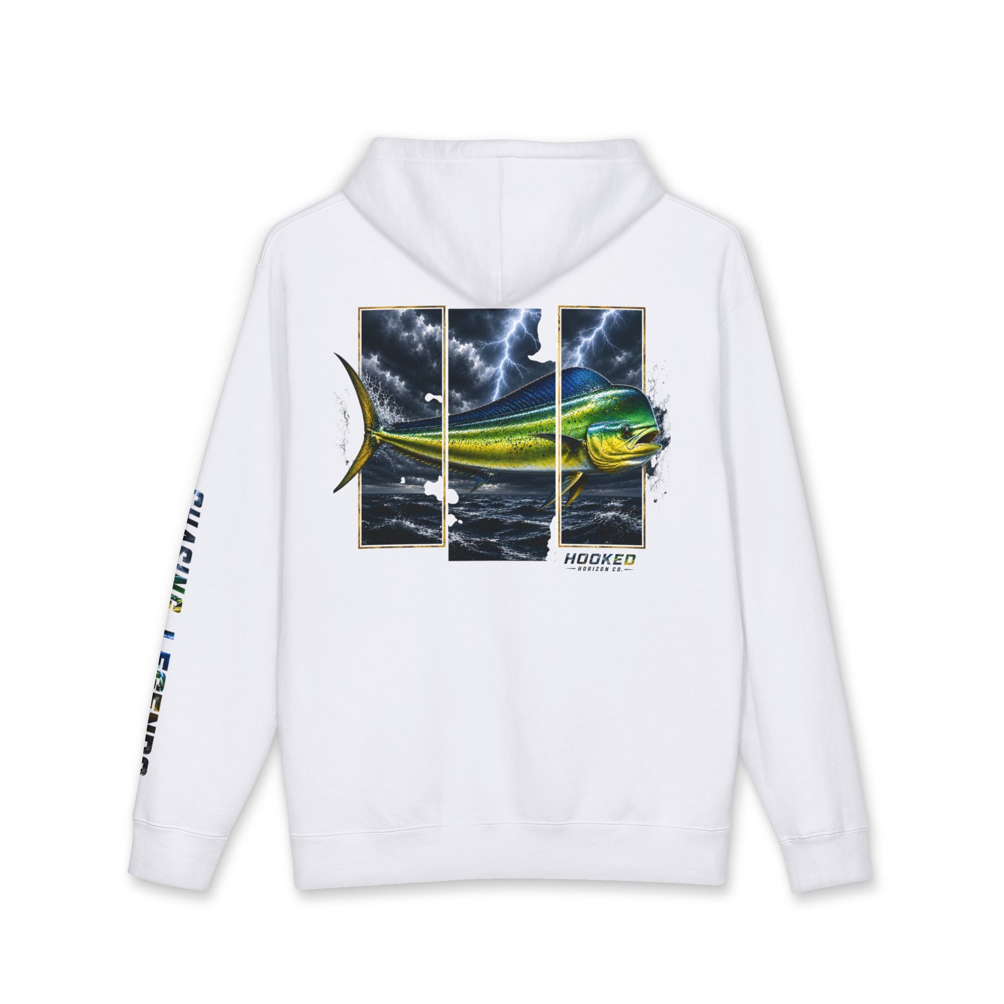 Mahi Mahi Hoodie Hooked Horizon Co. — Fishing Back Graphic Hoodie, Multiple Color Variations