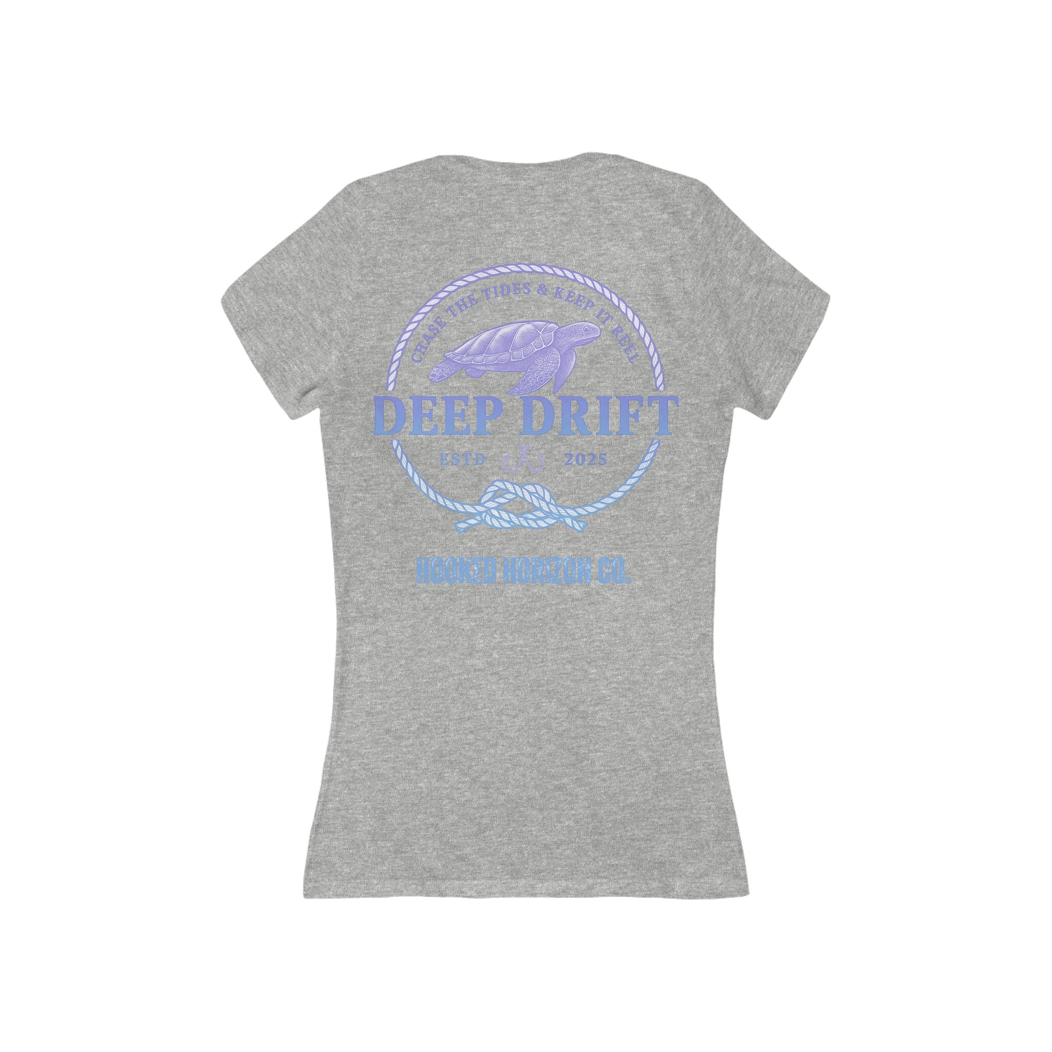 Purple Turtle – " Keep It Reel" Deep Drift Women's V-Neck Tee - Turtle PinkCasual Style, Gift for Beach Lovers, Summer Wear, Travel Outfit, Comfortable Tee