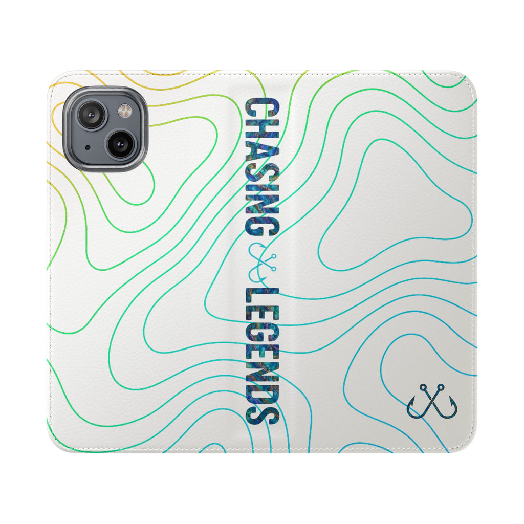 Ocean Topography Waves Flip Phone Case — Turquoise Water Pattern Wallet Cover