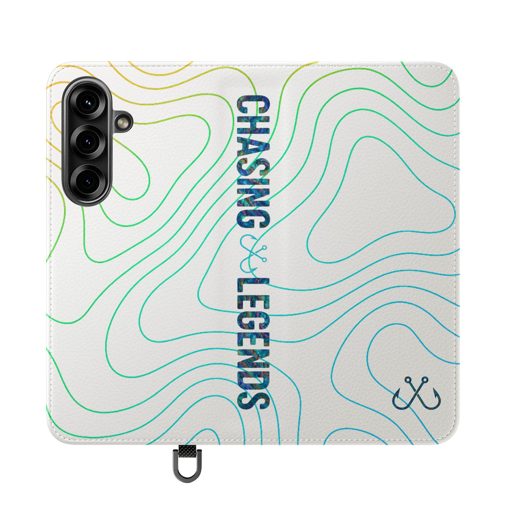 Ocean Topography Waves Flip Phone Case — Turquoise Water Pattern Wallet Cover