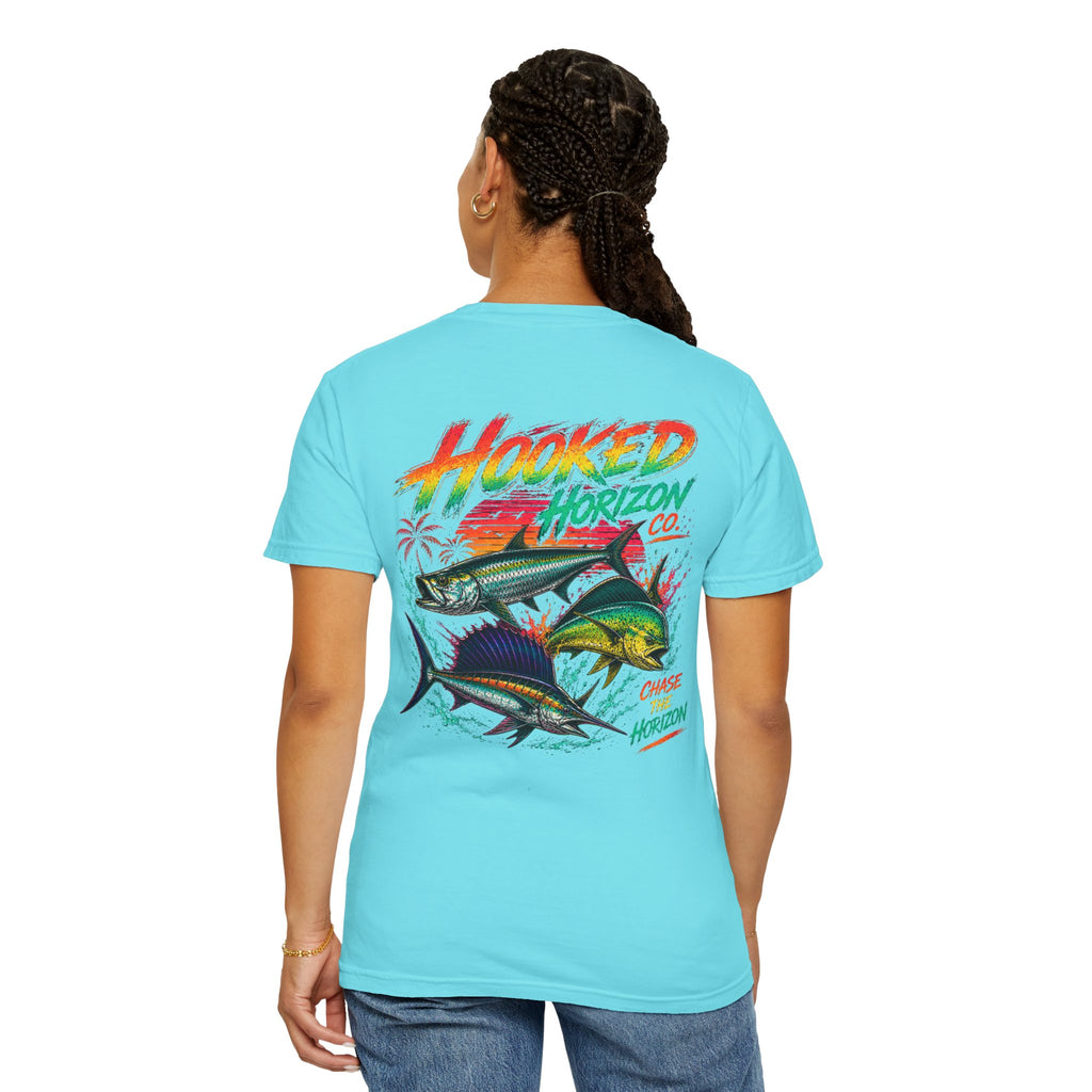 Retro 80s Tripple Fish Fishing Tee — Hooked Horizon Co.  Angler Gifts Ocean Lover Gifts