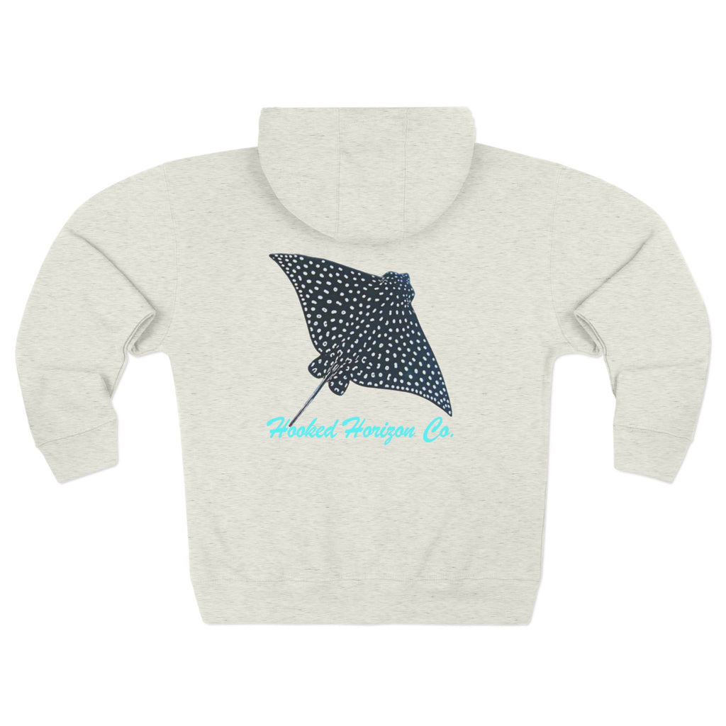 Spotted Ray Neon Blue Deep Drift – Hooked Horizon C. No Bull All BiteUnisex Zip Hoodie for Ocean Lovers, Nautical Fashion, Cool Weather Gear, Everyday Comfort, Perfect Gift