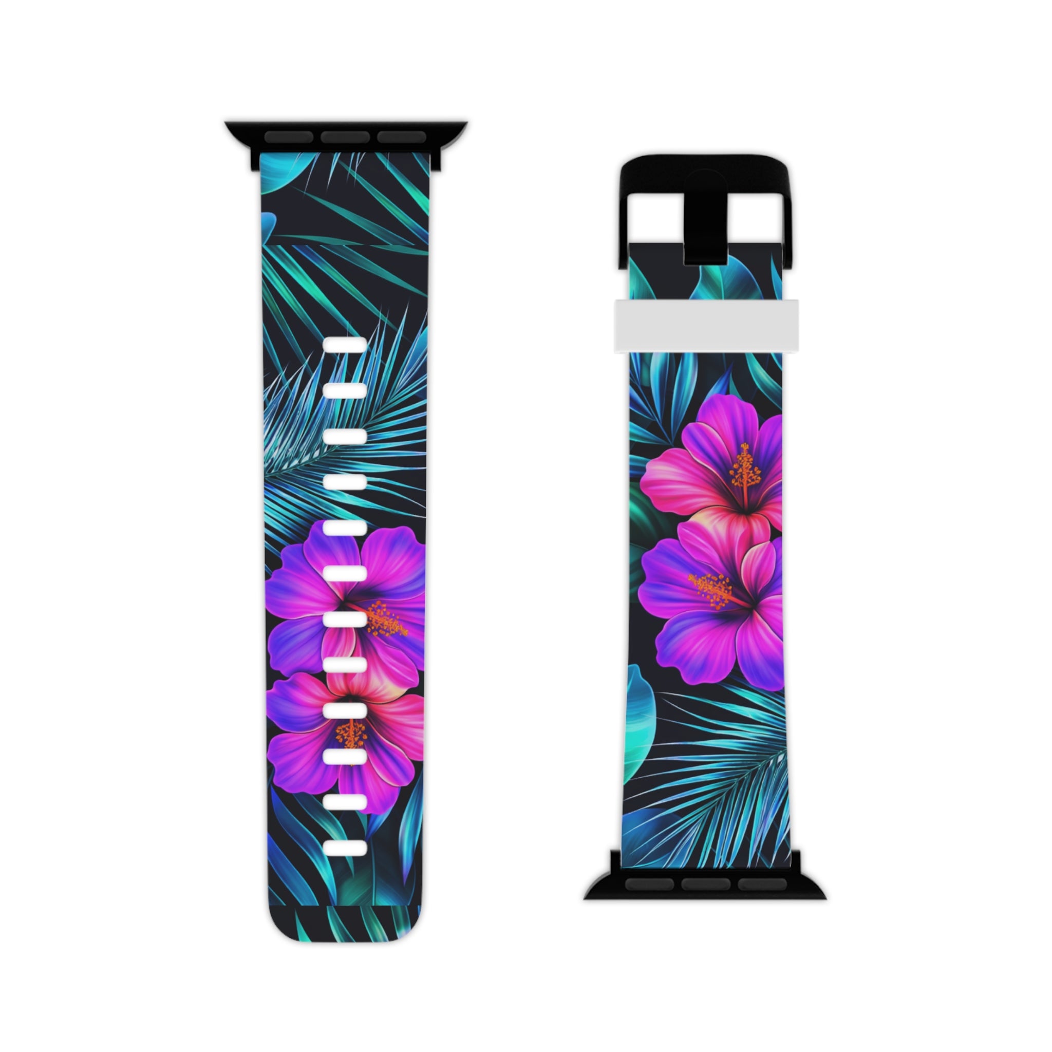 Vibrant Pink & Teal Hibiscus Pattern Watch Band for Apple Watch