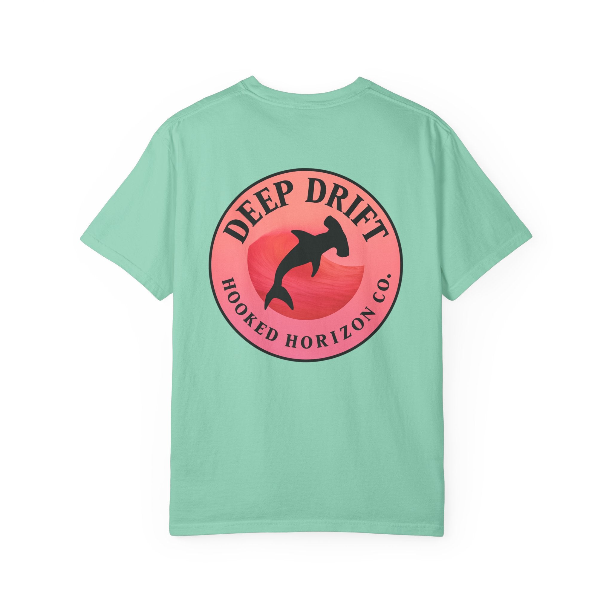 Deep Drift Fishing T-Shirt - Pink & Peach Fishing Tee for Angler Lovers, Pink Ombre, Hammer Head Shark Tee, Ocean-inspired