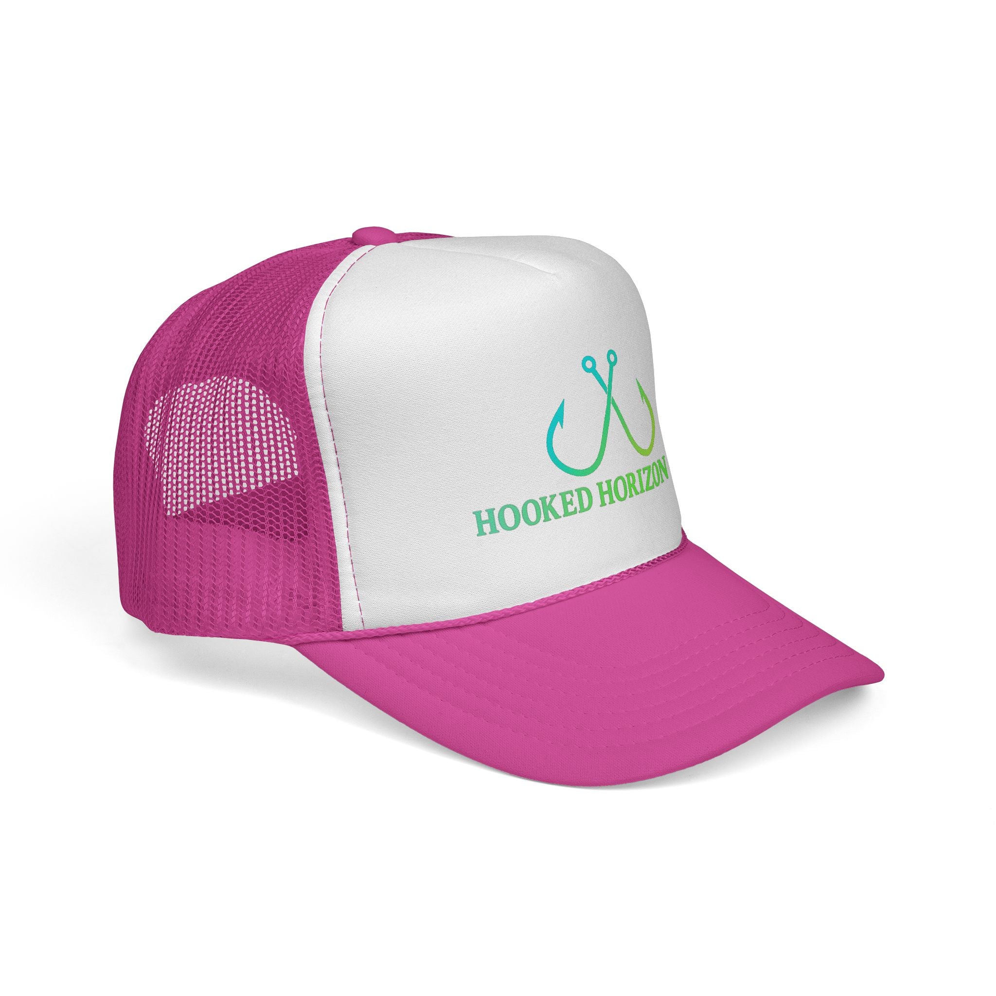 Sea Green & Teal Blue Trucker Cap — Hooked Horizon Co. Fishing Hooks Logo