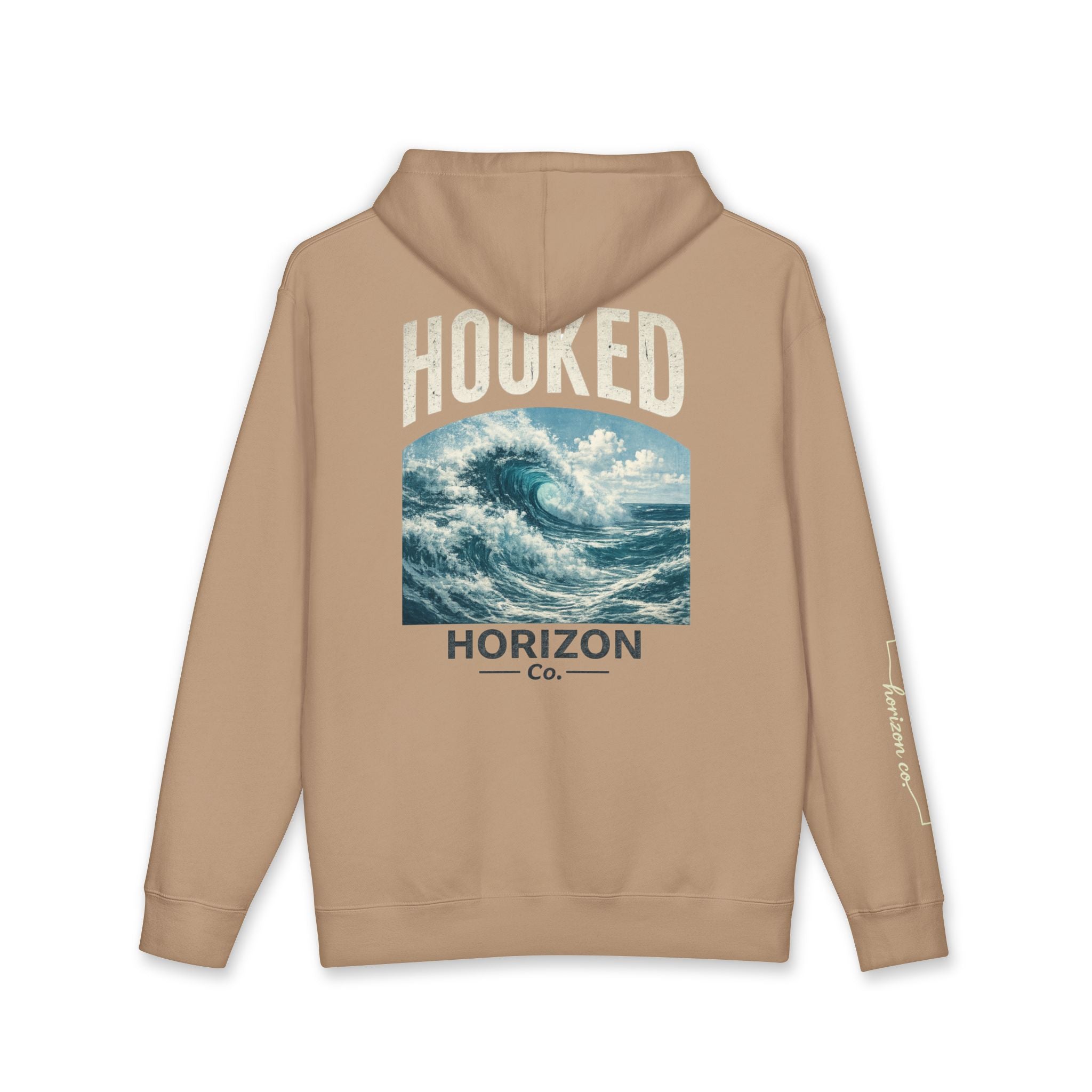 Wave Hoodie Hooked Horizon Co. — Minimal Fishing Back Graphic Hoodie, Multiple Color Variations