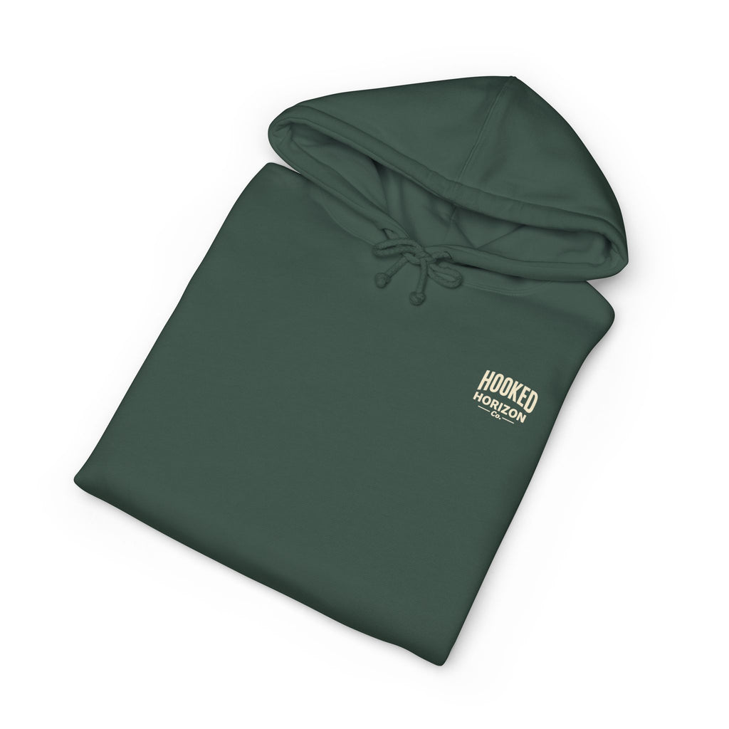Seagull & Red Sunset Hoodie Hooked Horizon Co. — Minimal Fishing Back Graphic Hoodie, Multiple Color Variations