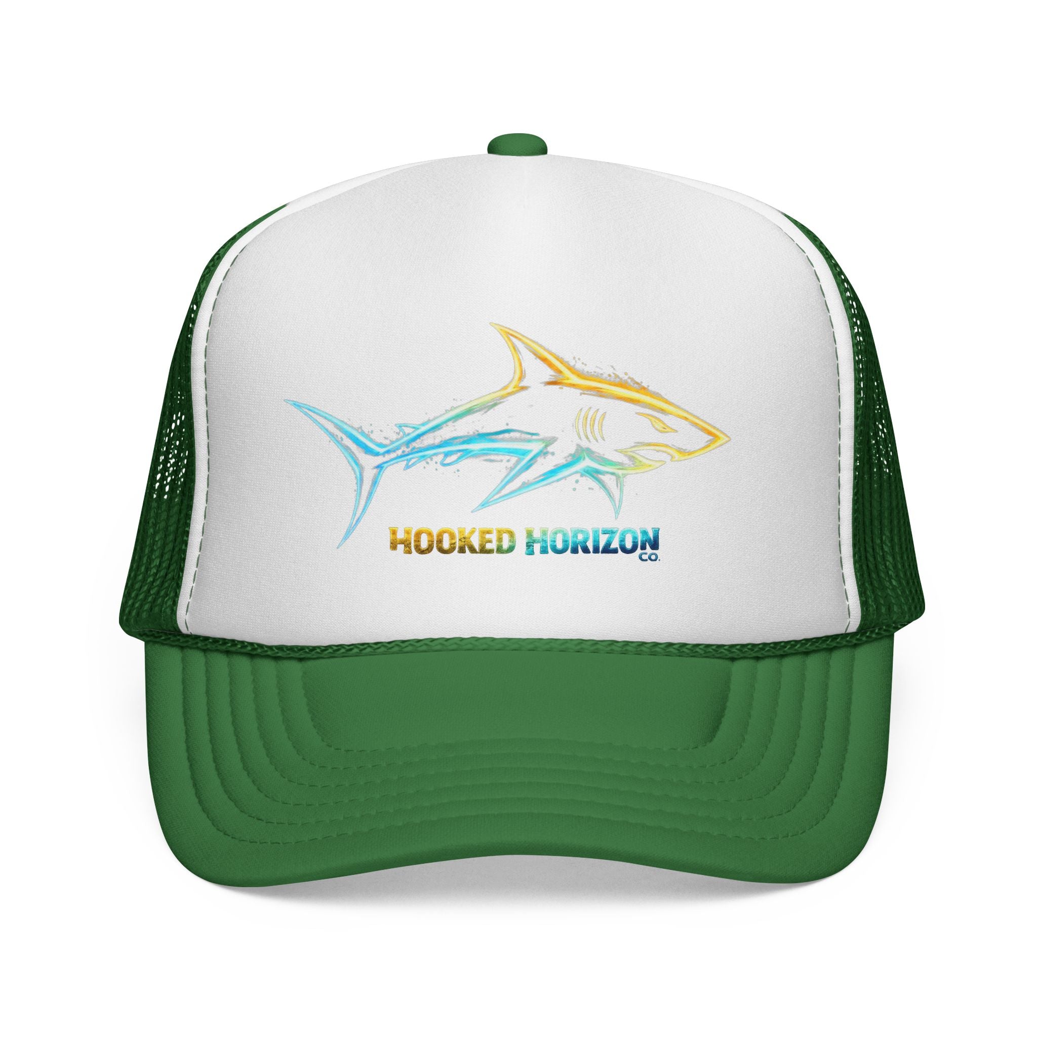 Gold & Blue Shark Trucker Cap — Fishing & Beach Hat