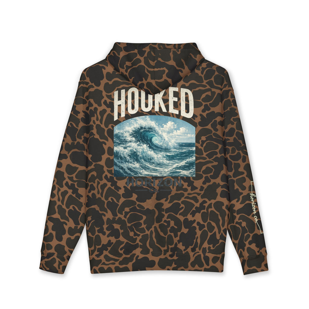 Wave Hoodie Hooked Horizon Co. — Minimal Fishing Back Graphic Hoodie, Multiple Color Variations