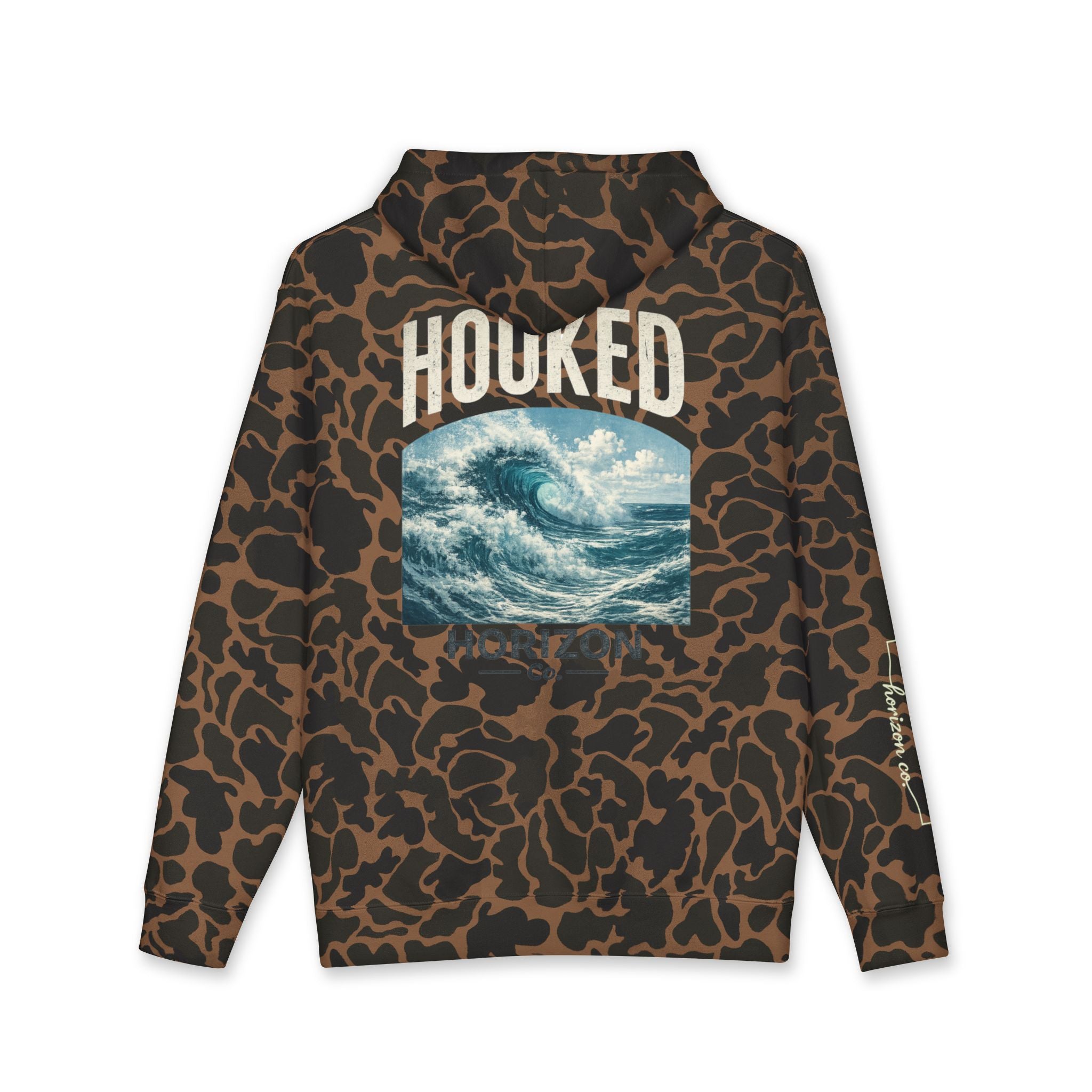 Wave Hoodie Hooked Horizon Co. — Minimal Fishing Back Graphic Hoodie, Multiple Color Variations