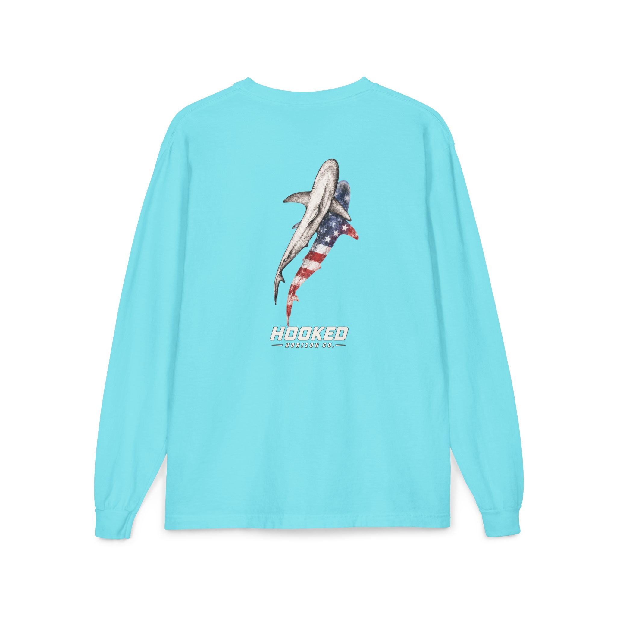USA Shark Hooked Horizon Co.  Classic Logo Unisex Long Sleeve Pocket T-Shirt