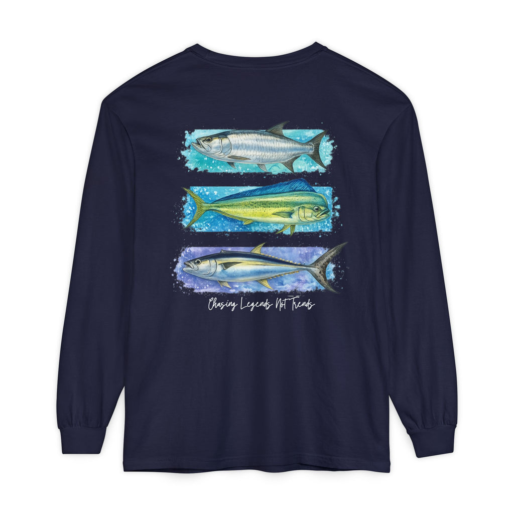 Chasing Legends Tarpon, Mahi Mahi, TunaSaltwater Fish Long Sleeve Tee — Hooked Horizon Co. Graphic Shirt