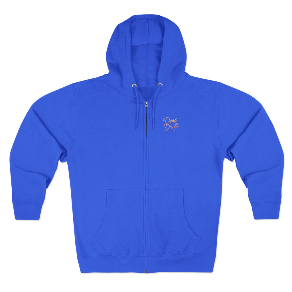 Turtle "Keep It Reel" Deep Drift–Hooked Horizon Co. Unisex Zip Hoodie for Ocean Lovers, Nautical Fashion, Cool Weather Gear, Everyday Comfort, Perfect Gift