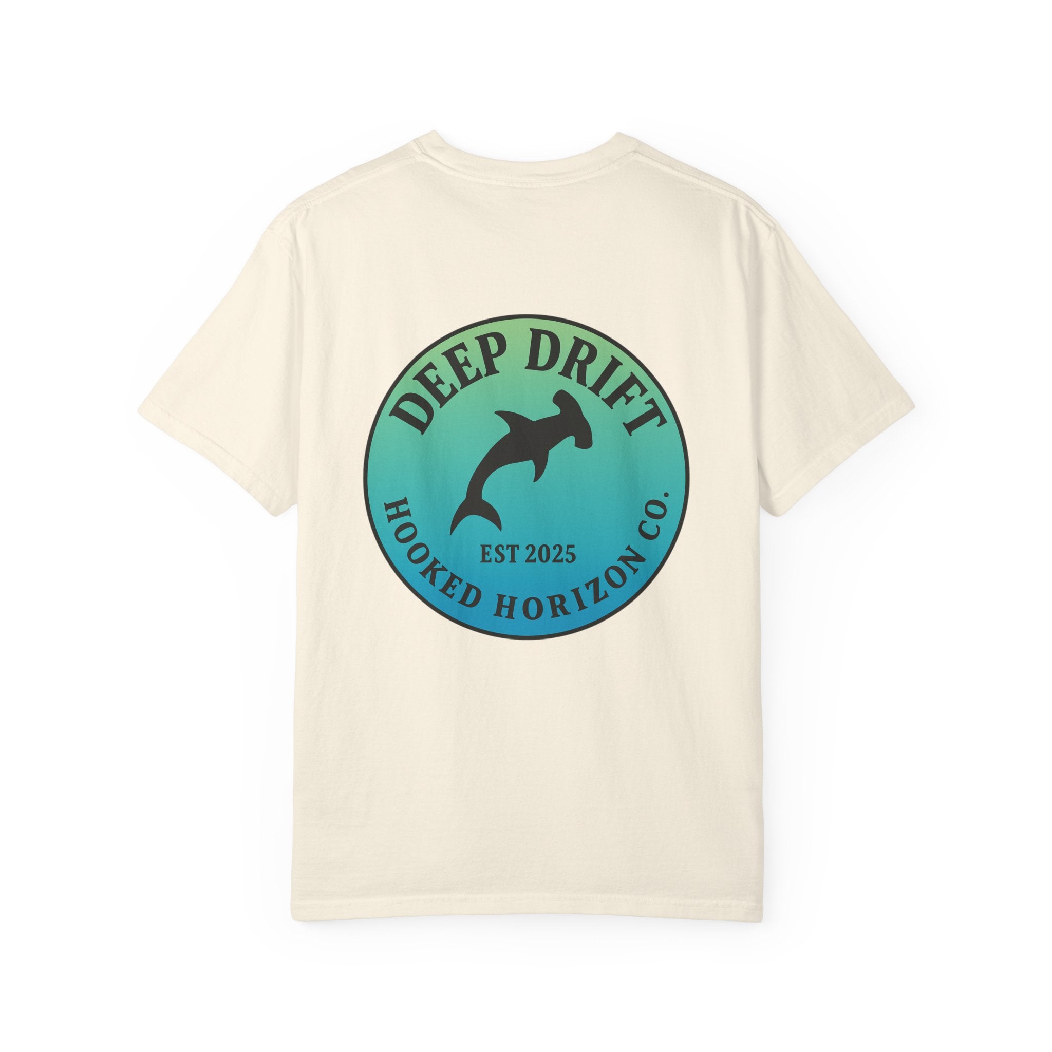 Deep Drift Fishing T-Shirt - Green & Blue Fishing Tee for Angler Lovers, Hammer Head Shark, Ocean Tee