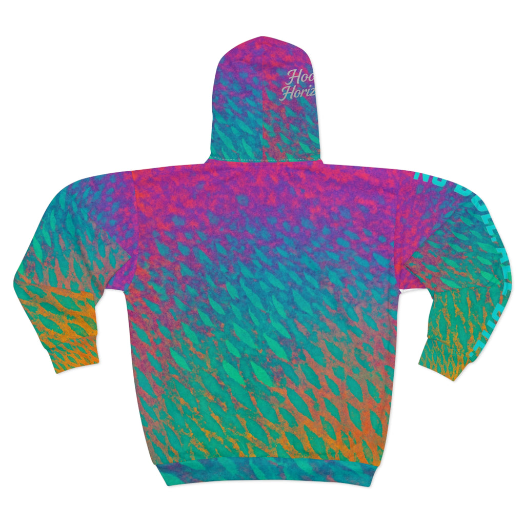 Rainbow Parrot Fish Zip Hoodie—Hooked Horizon Co. Colorful Tie-Dye Fishscale, Gifts for Her Gifts for Him, Angler Gear