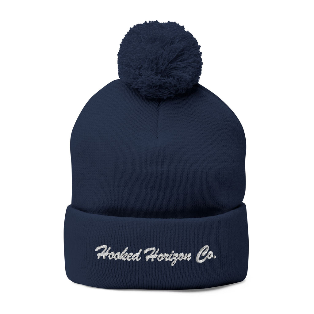 Hooked Horizon Co. Embroidered Pom-Pom Knit Cap — Cozy Grey Beanie with Multiple Color Variations