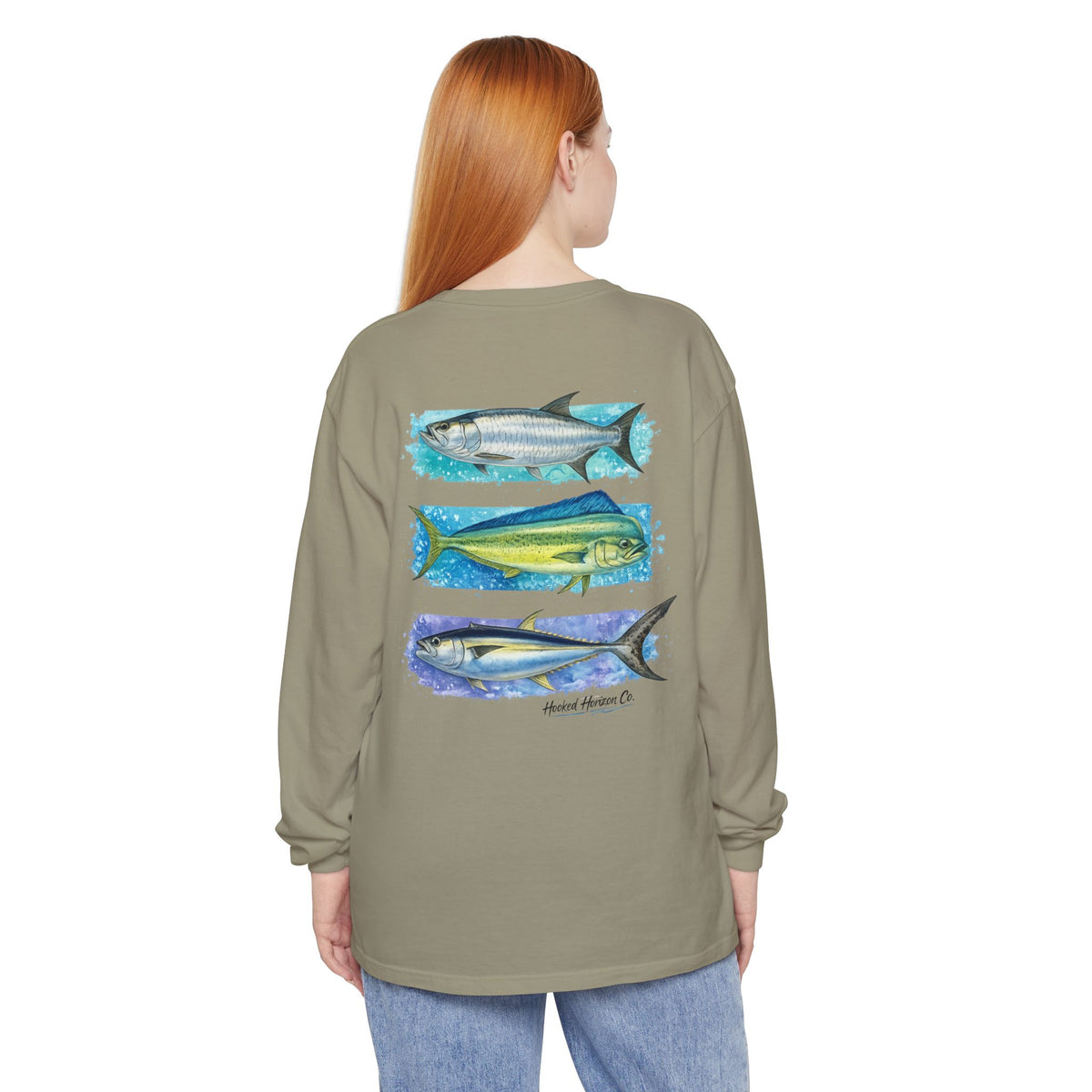 Chasing Legends Tarpon, Mahi Mahi, TunaSaltwater Fish Long Sleeve Tee — Hooked Horizon Co. Graphic Shirt
