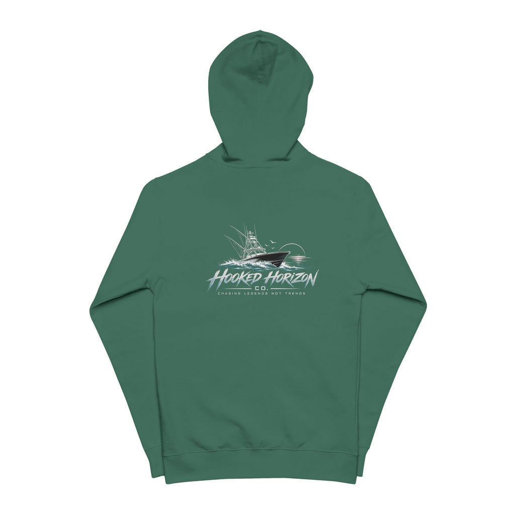 Fishing Boat Hooked Horizon Co. Zip Hoodie — 'Wander Often' Minimal Chest Logo