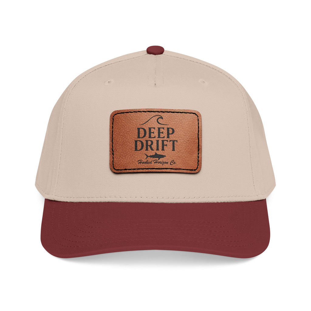 "Deep Drift" Shark Wave Leather Patch Baseball Cap — Hooked Horizon Co. Ocean Wave Logo, Multiple Color Variations