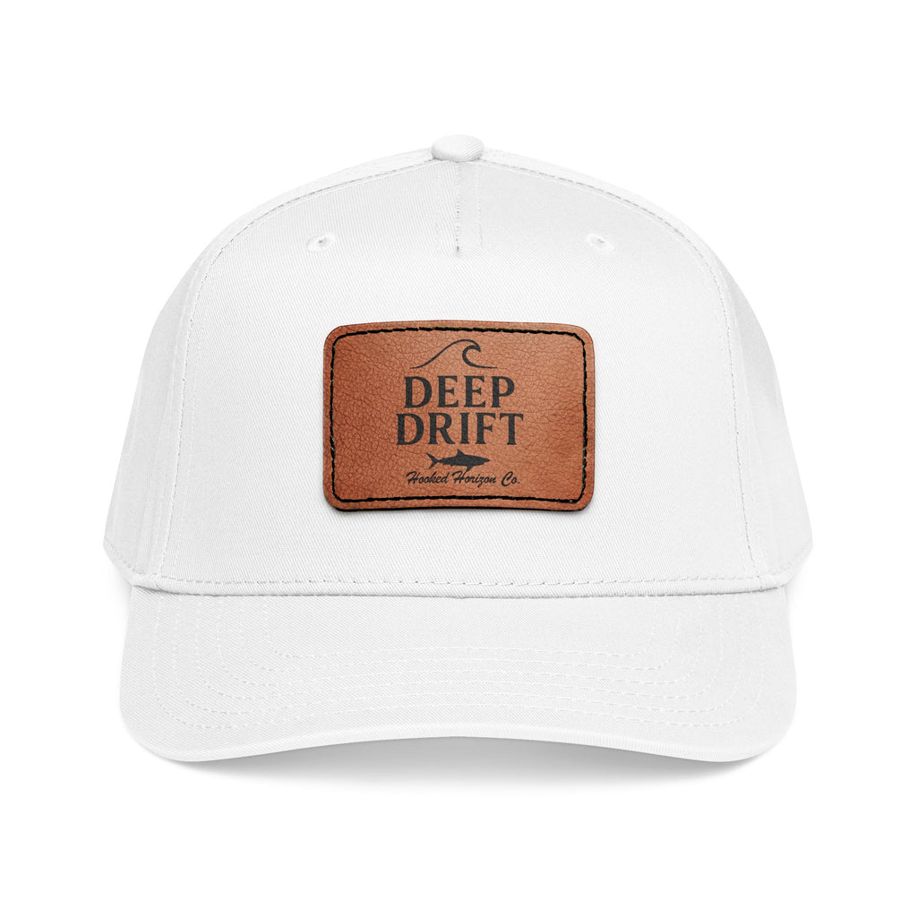 "Deep Drift" Shark Wave Leather Patch Baseball Cap — Hooked Horizon Co. Ocean Wave Logo, Multiple Color Variations