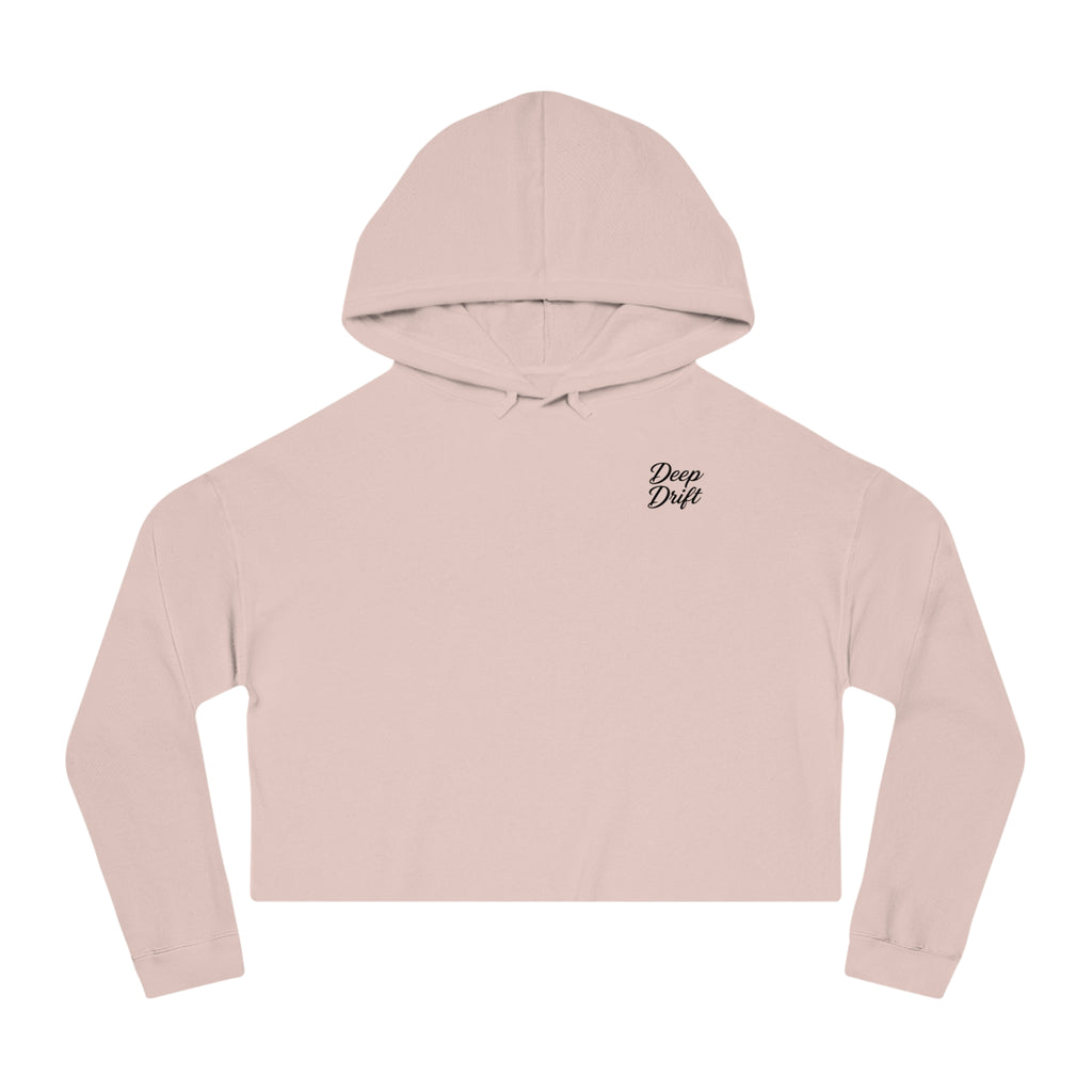 Pink & Red Hammer Head Shark Cropped Hoodie - "Deep Drift" Fishing Logo Cropped Hooded Sweatshirt