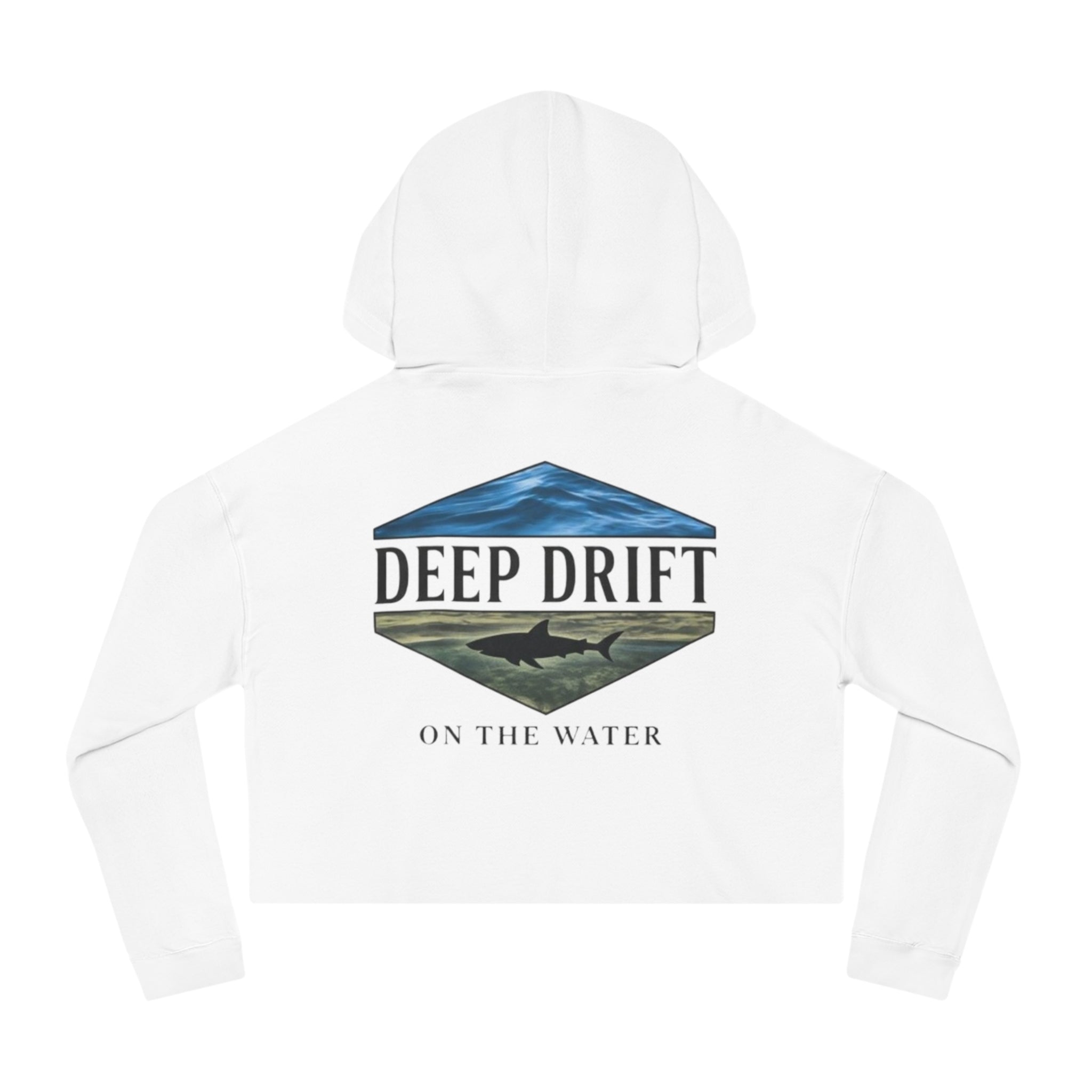 Shark Cropped Hoodie — "Deep Drift on the Water" Fishing Graphic