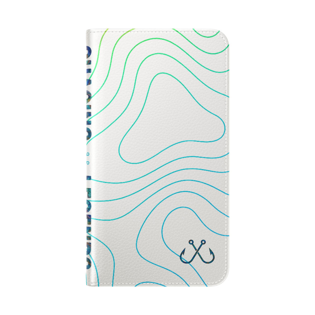 Ocean Topography Waves Flip Phone Case — Turquoise Water Pattern Wallet Cover