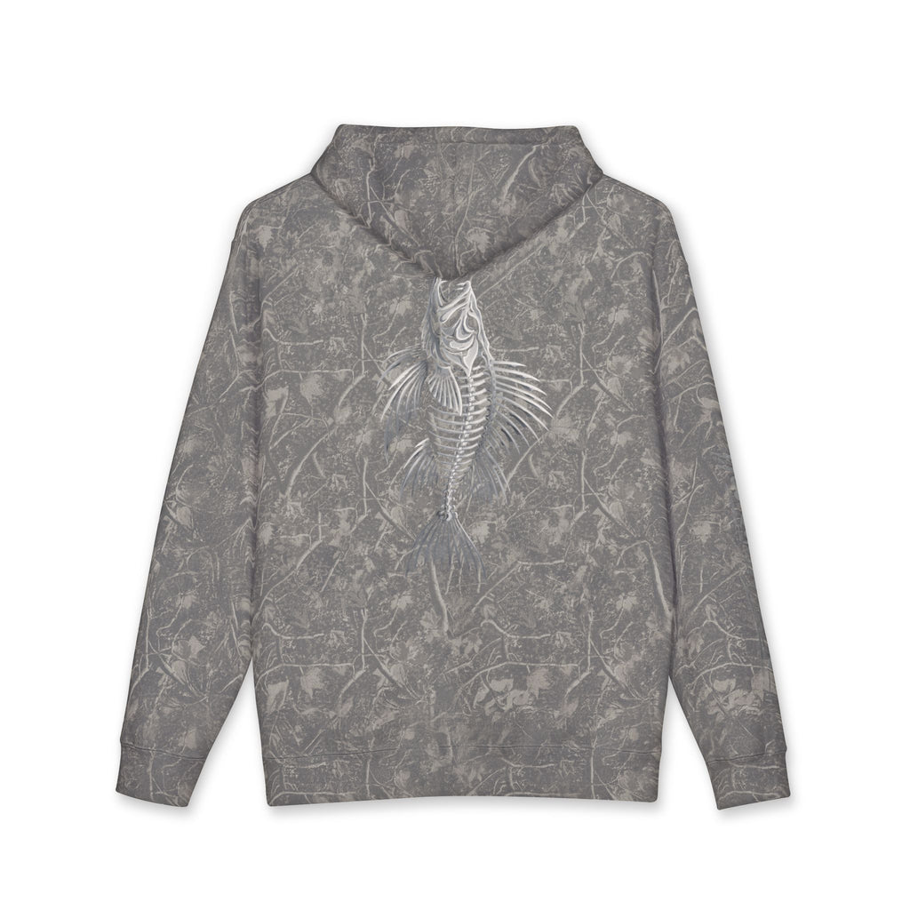 Lion Fish Skeleton Hoodie Hooked Horizon Co. — Minimal Skeletal Fish Back Graphic Hoodie, Multiple Color Variations