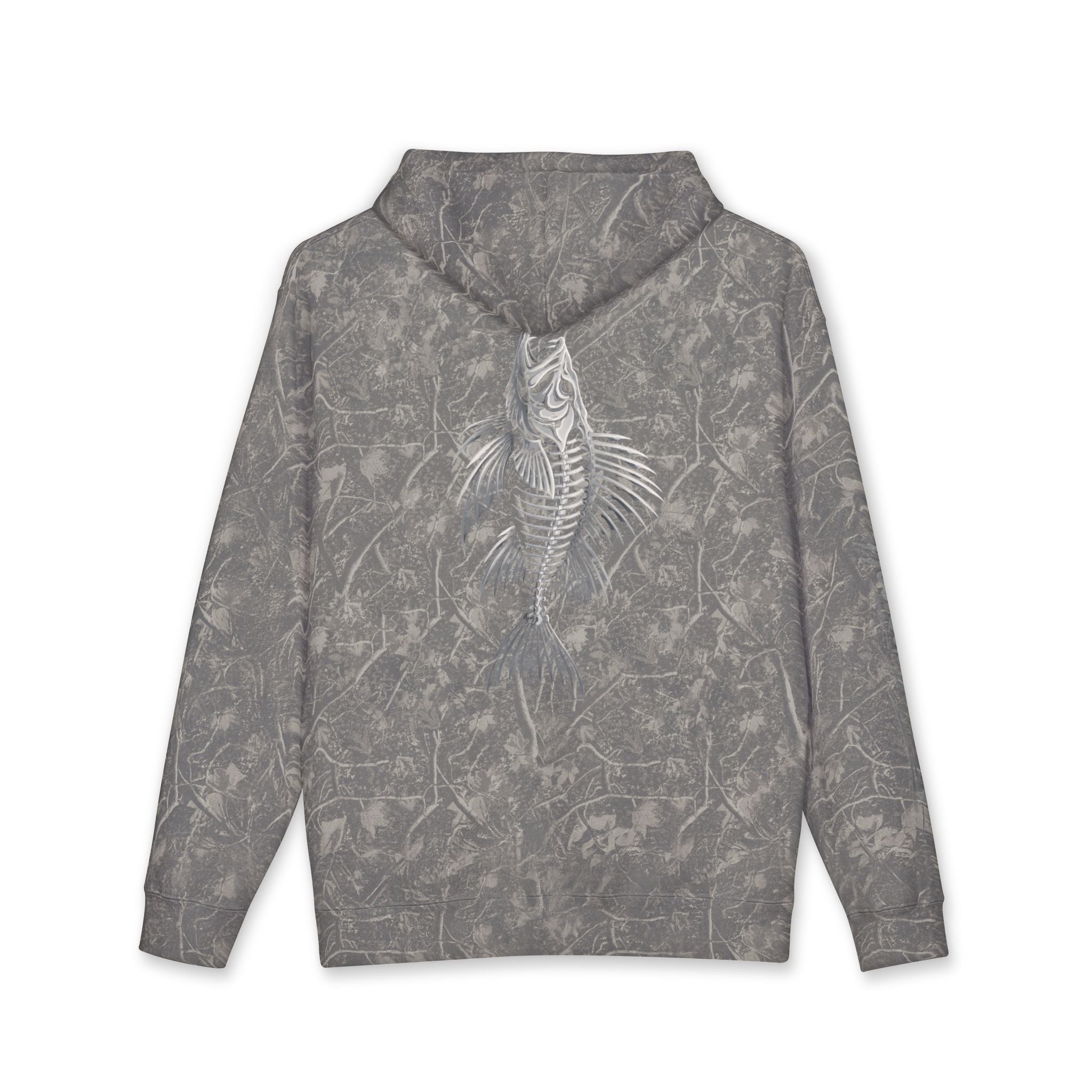 Lion Fish Skeleton Hoodie Hooked Horizon Co. — Minimal Skeletal Fish Back Graphic Hoodie, Multiple Color Variations