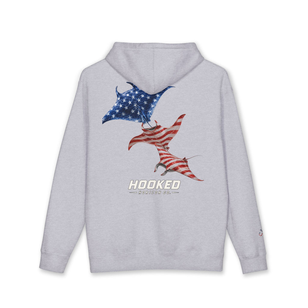 USA Manta Ray Hoodie Hooked Horizon Co. — Fishing Back Graphic Hoodie, Multiple Color Variations