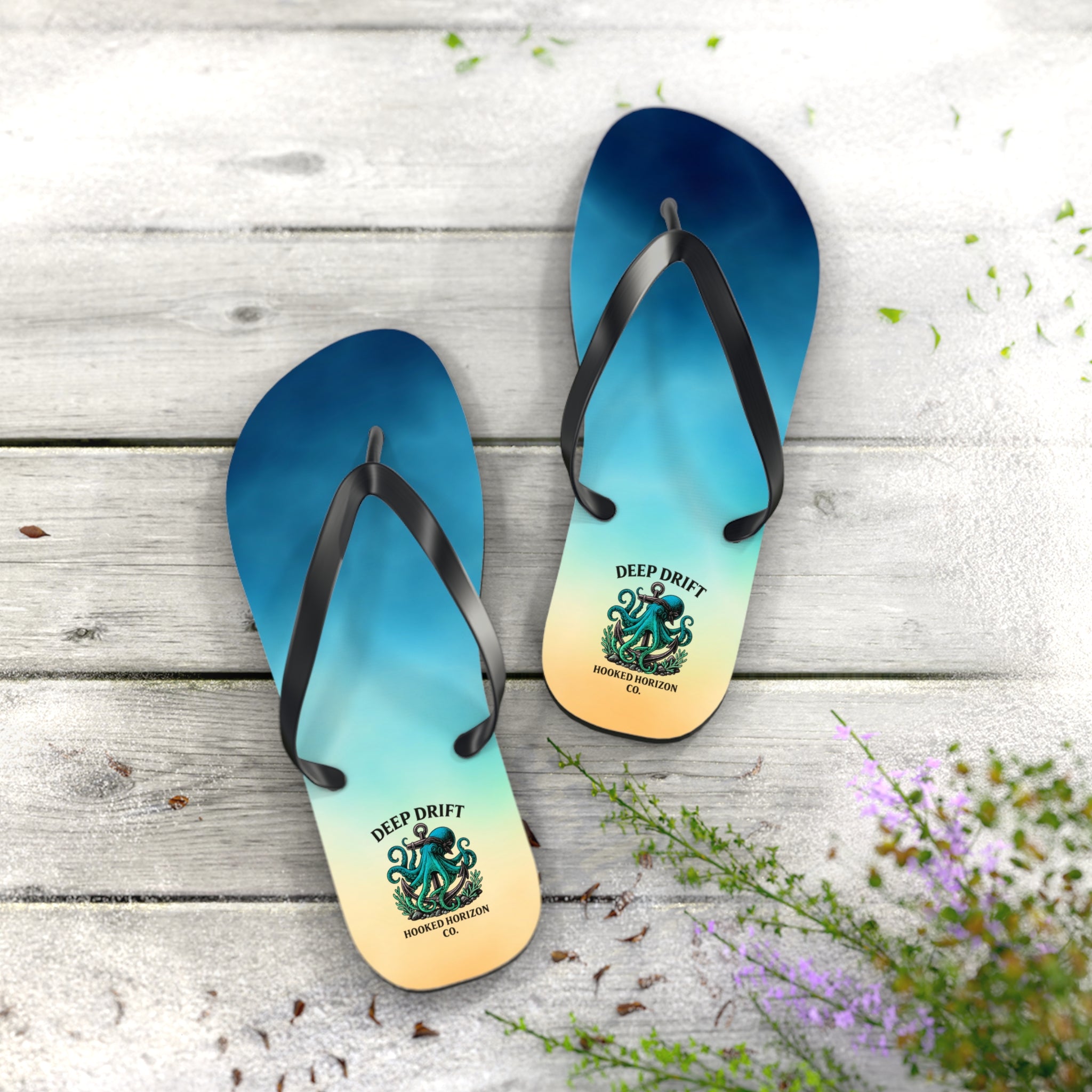 Ocean-Inspired Flip Flops, Summer Sandals, Beach Footwear, Deep Drift, Vacation Essentials, Nautical Gift