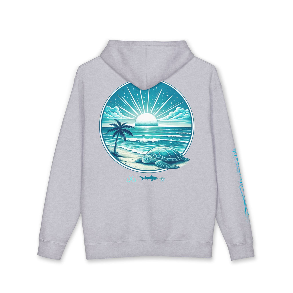 Sea Turtle & Sunset Hoodie Hooked Horizon Co. — Minimal Fishing Back Graphic Hoodie, Multiple Color Variations